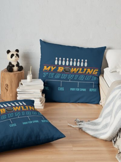 My Bowling Technique - Funny Bowling Gift Throw Pillow Official Bowling Merch