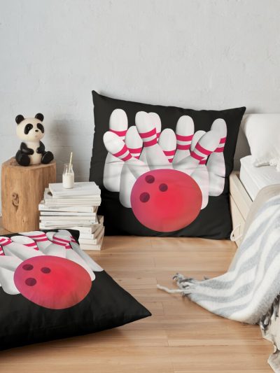 Red Bowling Ball Strike Throw Pillow Official Bowling Merch