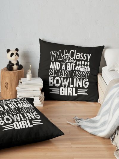 Bowling - Sassy Bowling Girl Throw Pillow Official Bowling Merch