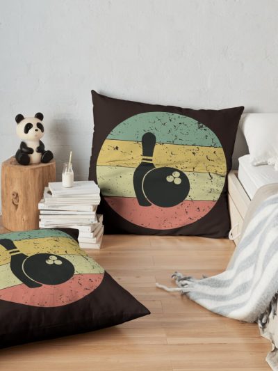 Retro Vintage Bowling, Funny Bowling, Bowling Throw Pillow Official Bowling Merch