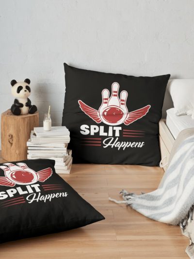 Bowling - Split Happens Bowling Throw Pillow Official Bowling Merch