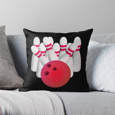 Red Bowling Ball Strike Throw Pillow Official Bowling Merch