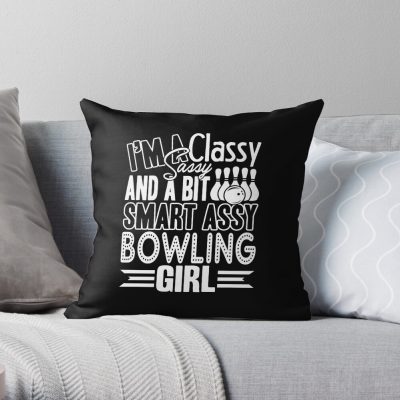 Bowling - Sassy Bowling Girl Throw Pillow Official Bowling Merch