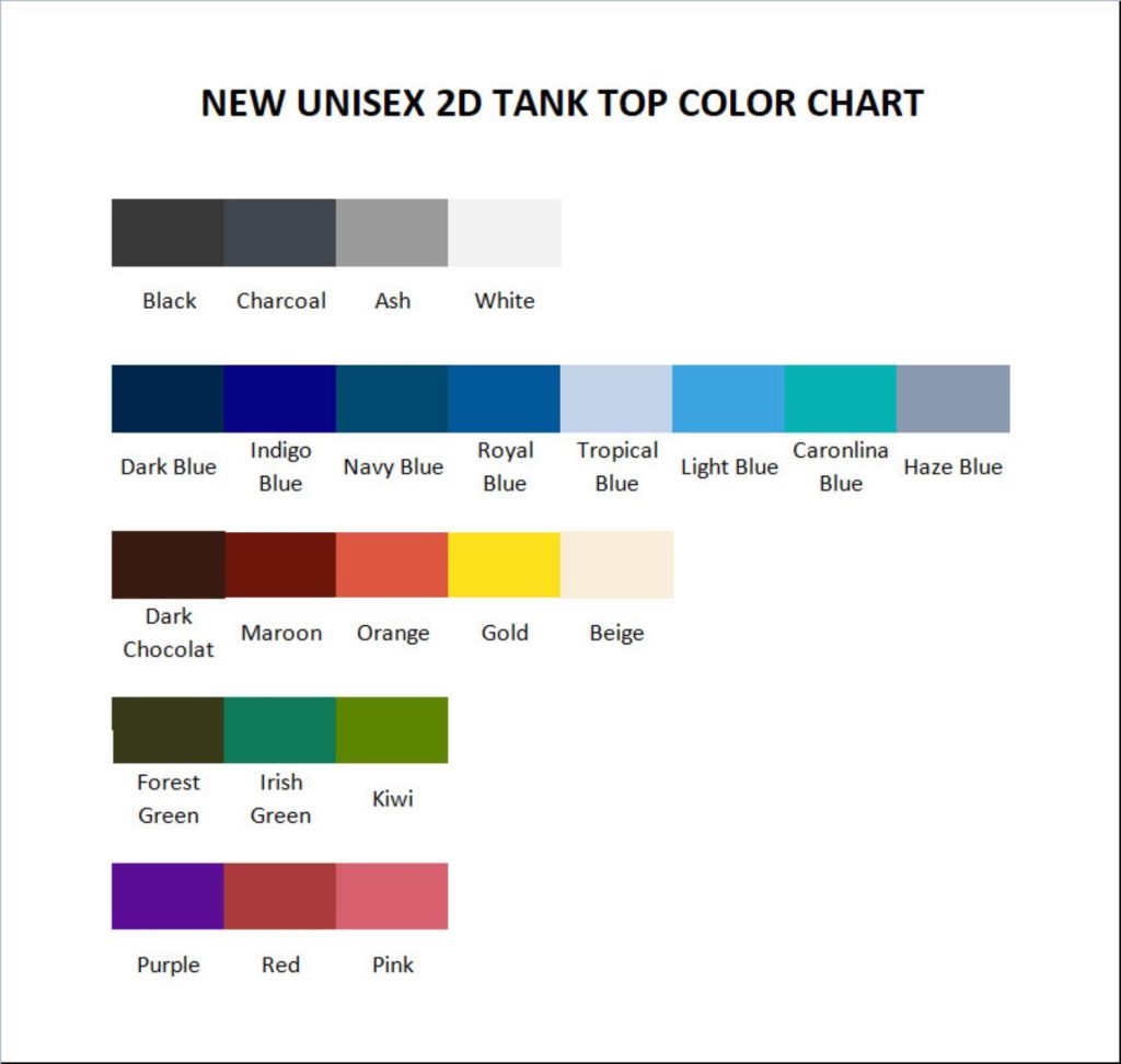 tank top color chart - Bowling Gifts